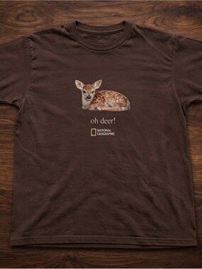 National Geographic Brown Tee with Fawn Graphic